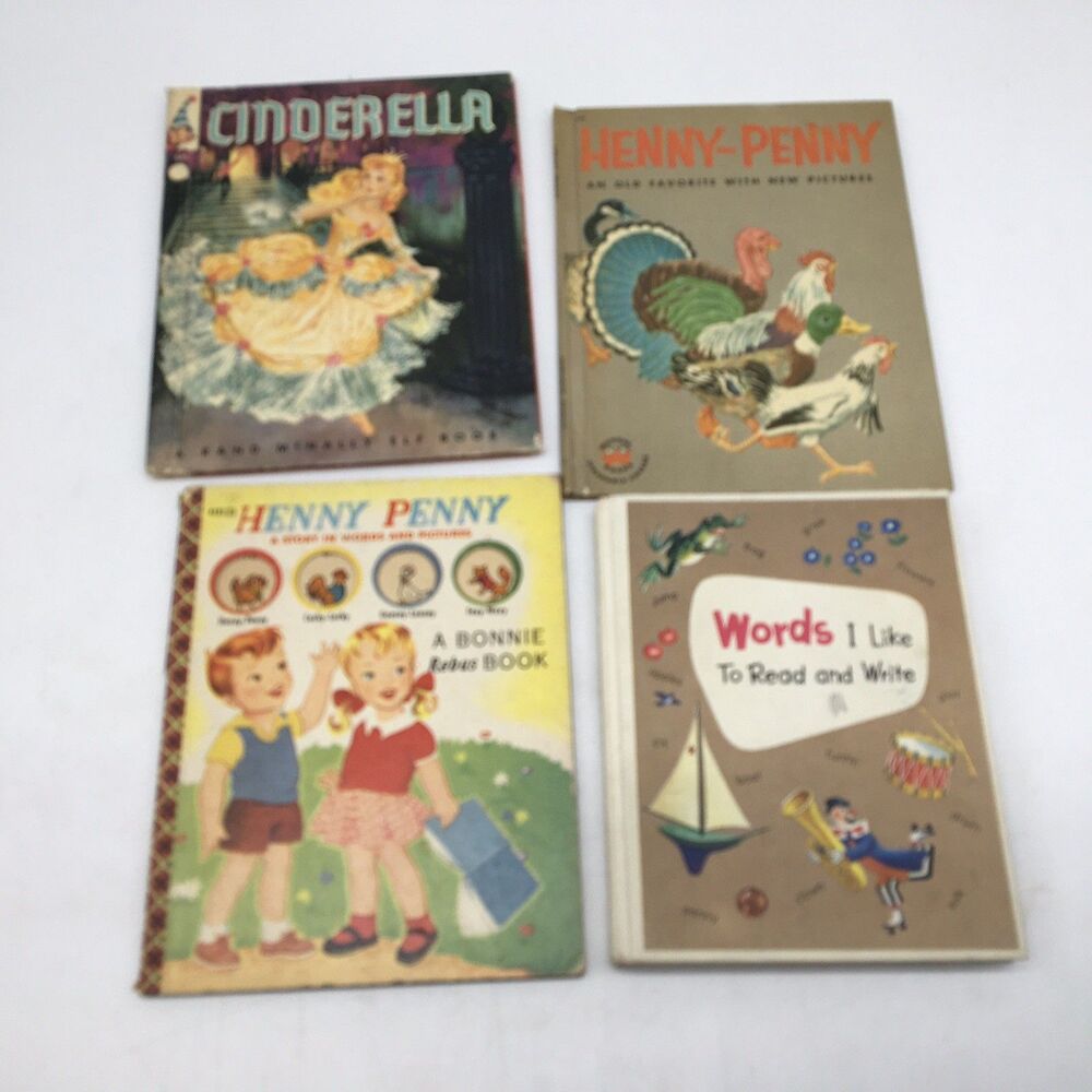 4 Vtg 1950's Children's Books Henny Penny Cinderella Wonder Books Words I Read